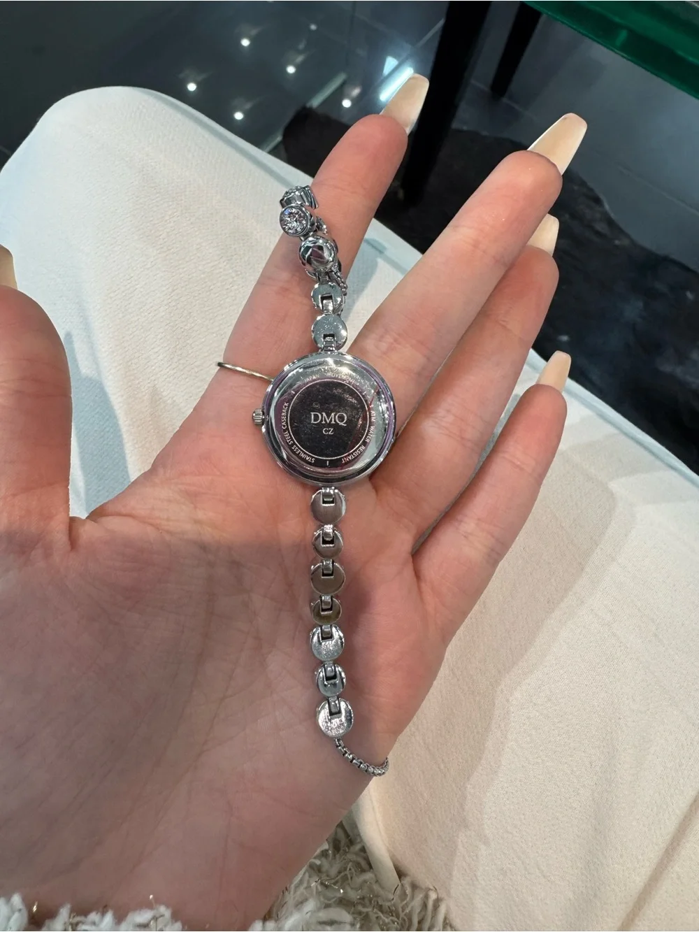 DMQ Women's Silver-Tone Quartz Watch w/ Round Crystal Link Bracelet